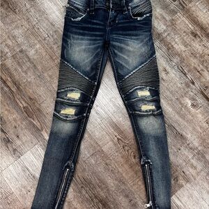 Women’s Distressed Biker Skinny Jeans - Dark Blue